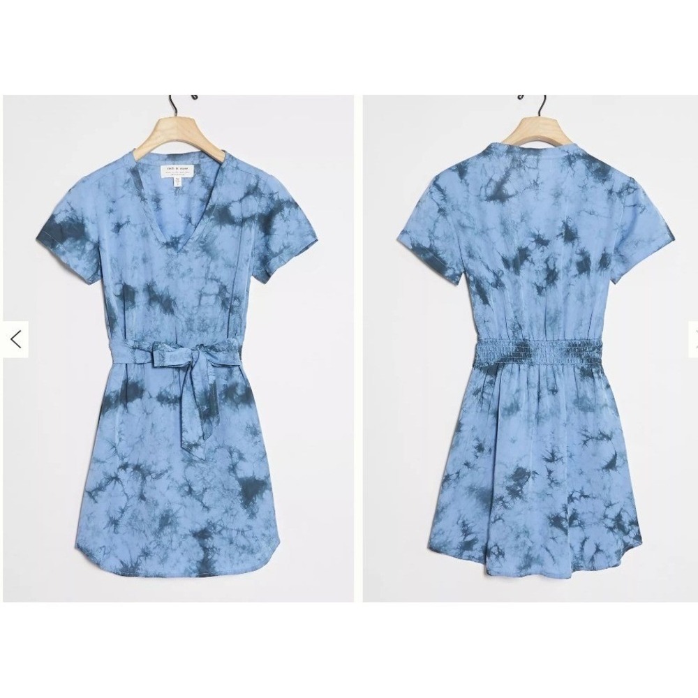 Cloth‎ & Stone Anthropologie Liv Blue Tie Dye V-Neck Belted Dress M Artisan Boho